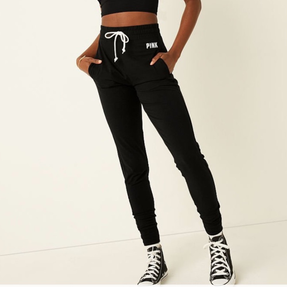 Pink by Victorias Secret black high waist joggers. Size Large